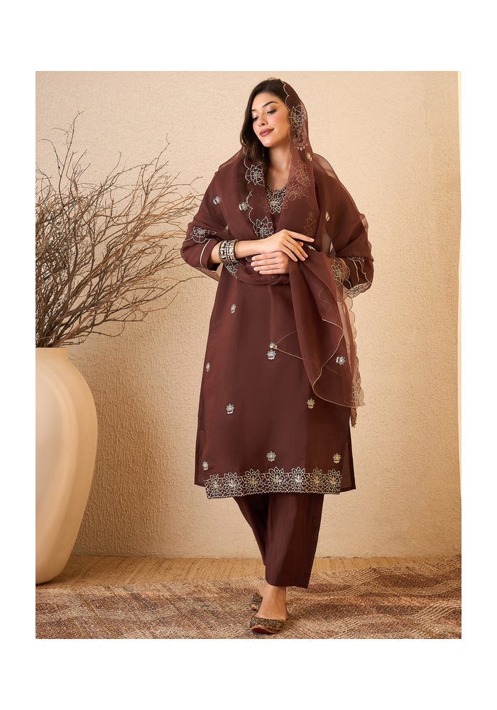 Malishka Export Embroidered Silk Blend Kurta Pant Set for Women - Image 1
